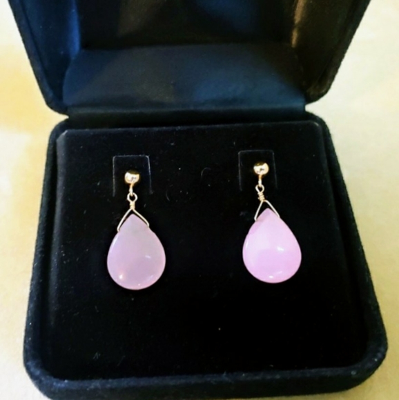 Rose Quartz & 14k Solid Gold Teardrop Style Earrings - Picture 11 of 11